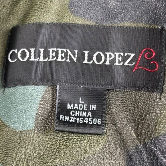 COLLEEN LOPEZ Women’s Green Camo Faux Leather Moto Jacket Size Large - Picture 5 of 7